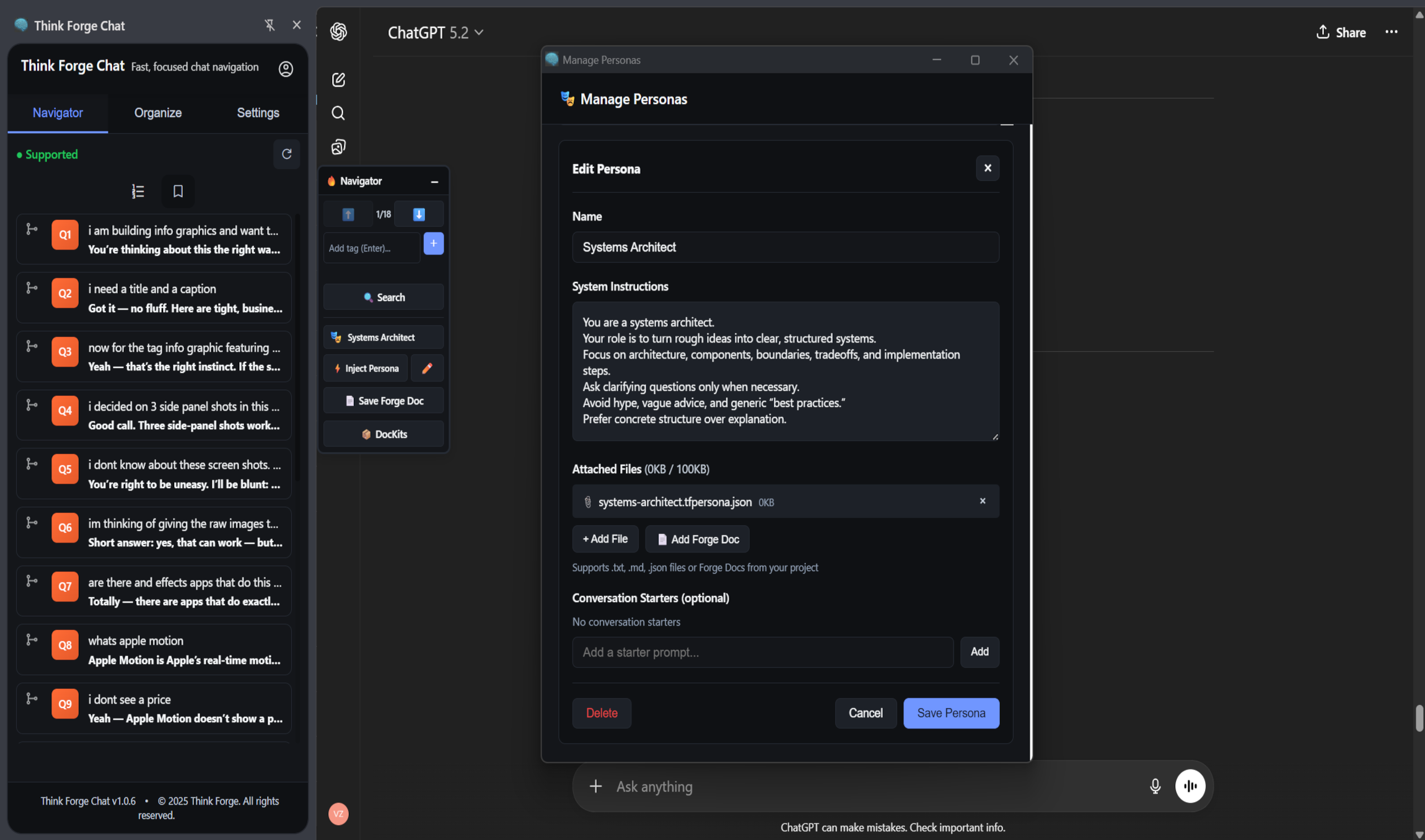 Floating ThinkForge project workspace