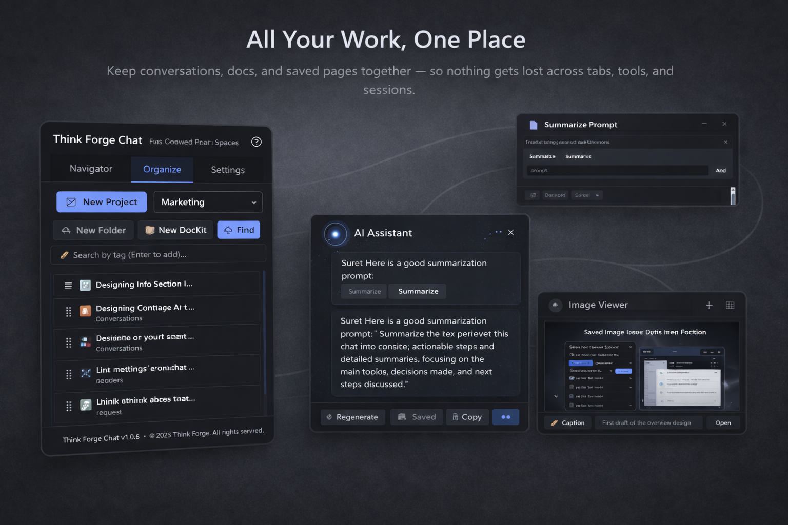 ThinkForge Chat organization panel